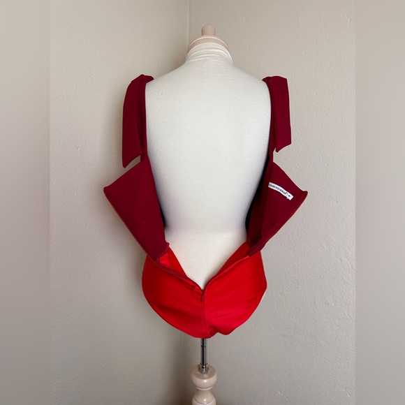 Rodner Figueroa Designer Bright Red Bodysuit Bow Top Womens M Ex Cond! $200 - Picture 9 of 12